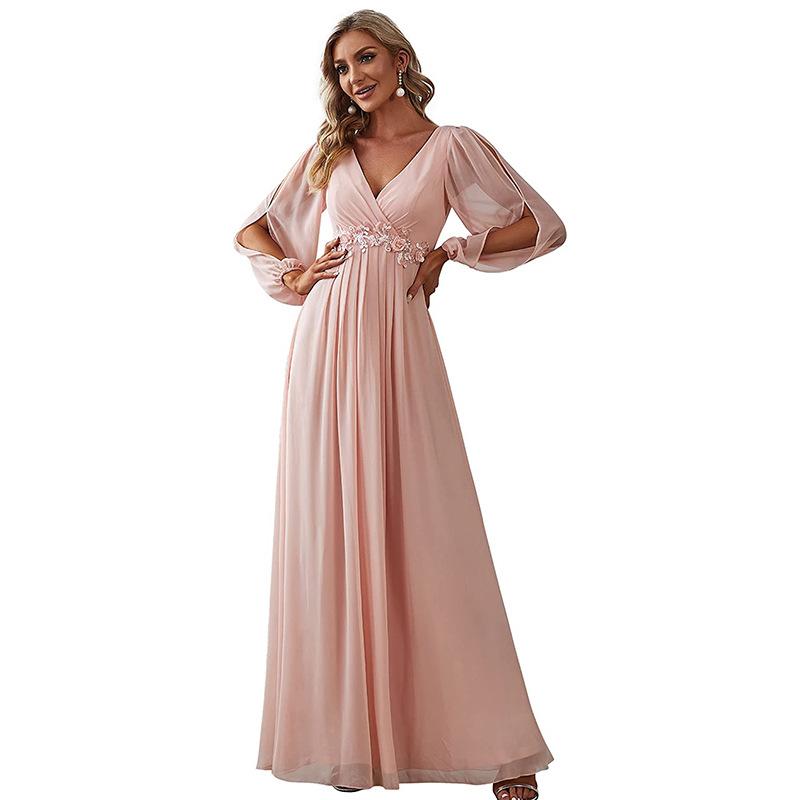 European and American Cross-border Women's Clothing Amazon eBay Dress Banquet V-neck Long Dress Evening Dress Waist Celebrity Style