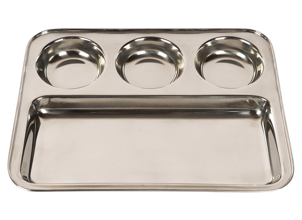 Trifri Stainless Steel Dinner Plate Heavy Weight Indian Dinner Thali 4 Compartment Plate Thali For Camping, Picnics- School