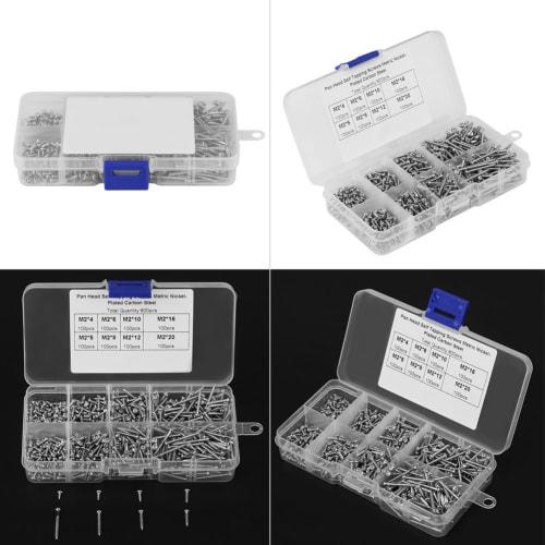 Machine Screw Kit, M2 Self-Tapping Screw Set, 800-Piece Screw and Nut Kit, M2 Cross Drive Flat Head Self-Tapping Screws, Woodworking Fastener Box Incl