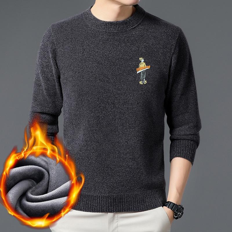 

Winter Men s Sweater with Velvet and Thickened Low Round Neck Knitted Sweater Base Layer Warm Chenille All-in-one Velvet Top XXXL