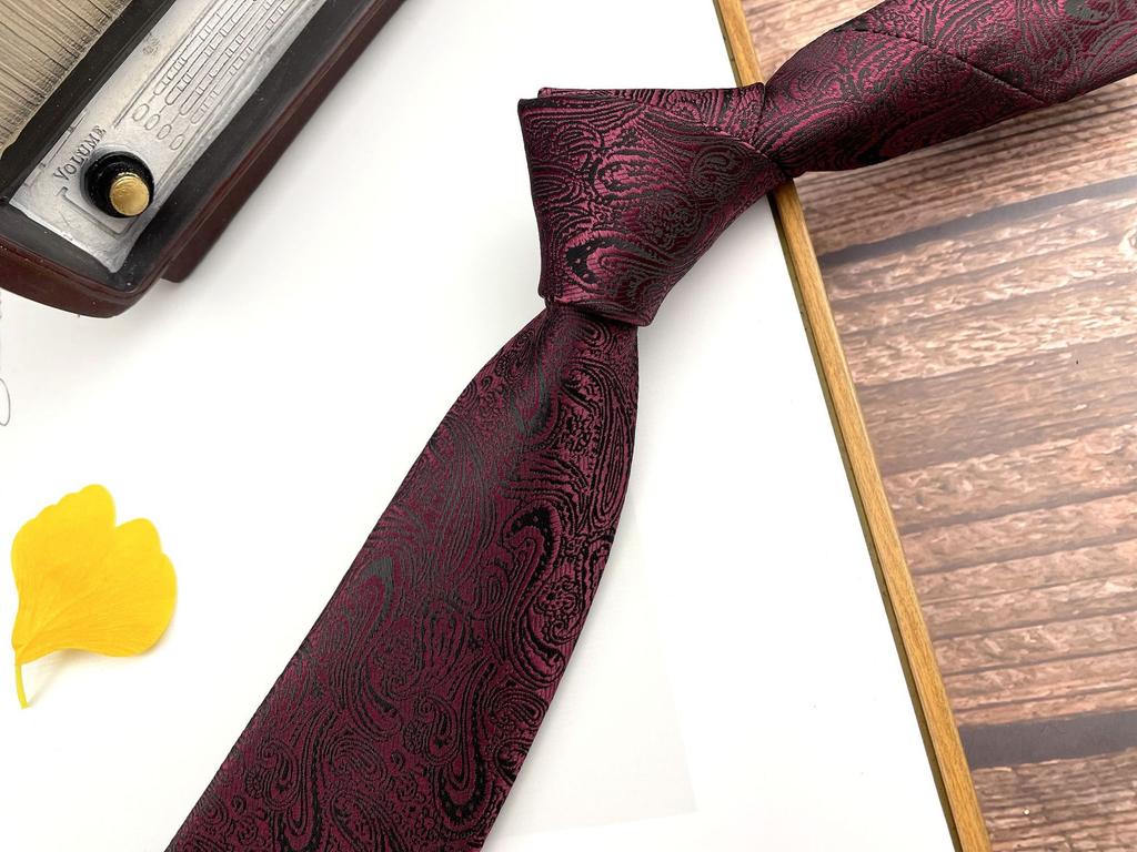 Men'S Retro Tie Dark Red Pattern British 8Cm High-End Formal Dress Casual, Professional Business Striped Wedding Tide