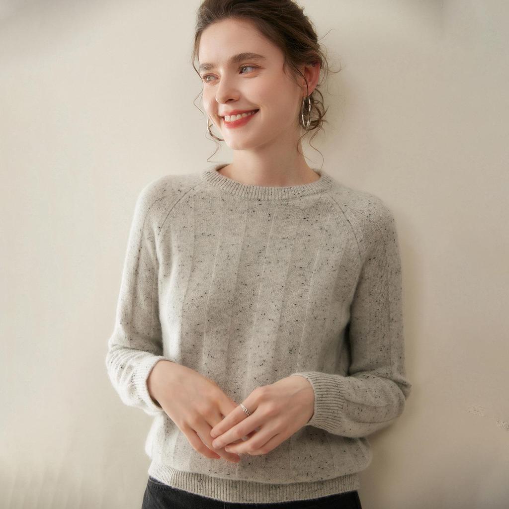 Women's Loose Fit Cashmere Knit Sweater - A/W 2026 Color Dot Pullover