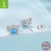 Blue Zircon Crab Stud Earrings, Childlike And Cute Creative S925 Sterling Silver Stud Earrings.