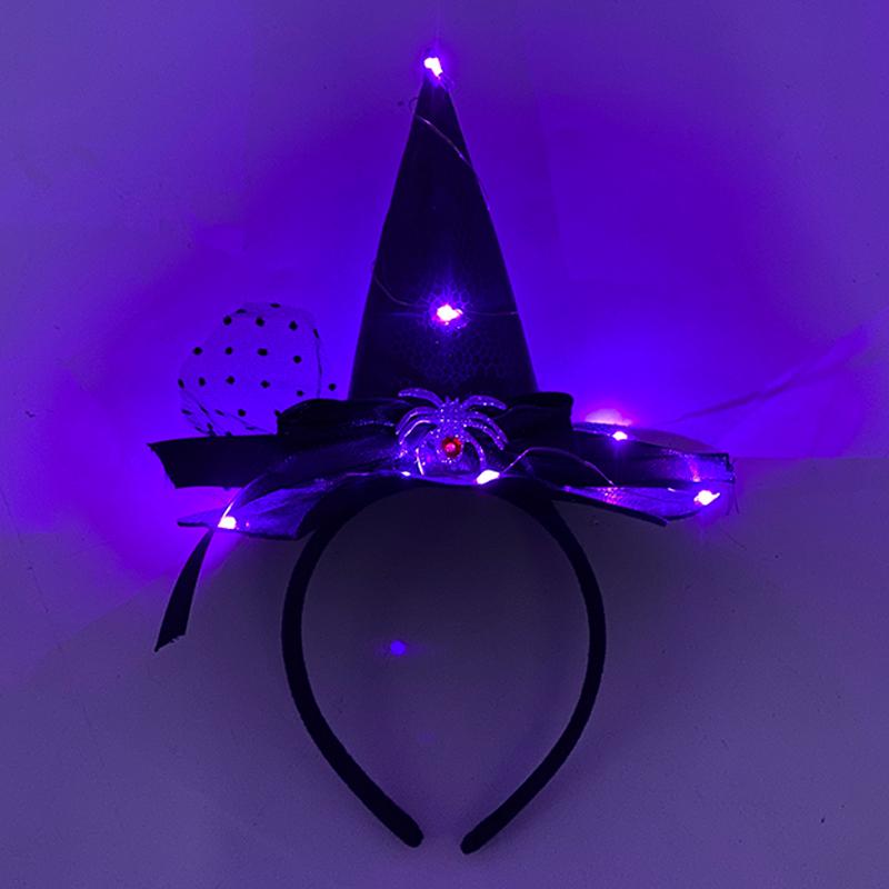 Lovely LED Witch Headband Halloween Light up Witch Hat Headband Women Masquerade Party Cosplay Hairband Hair Accessories
