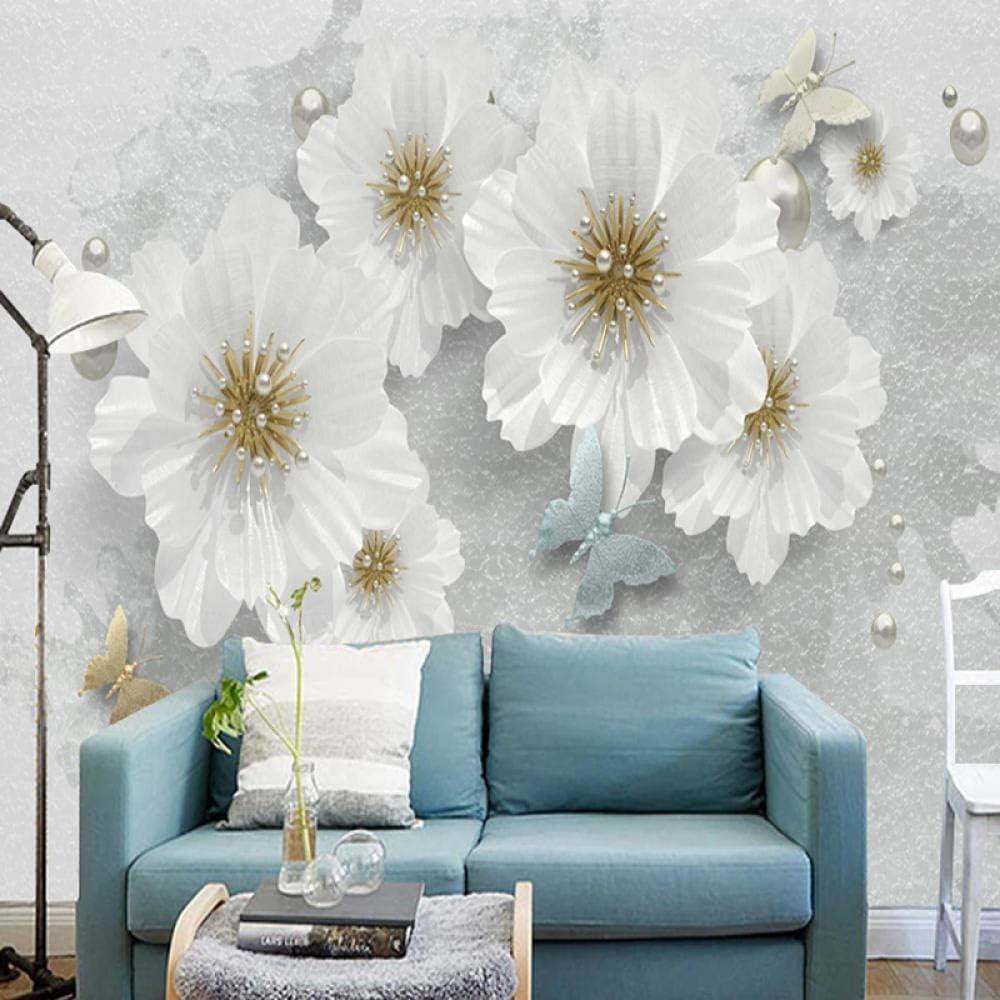 Mural White Vintage 3d Jewels Flowers Wallpaper Living Room Sofa Tv Background Wall Murals