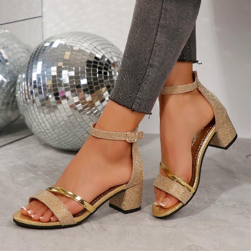 Sandales à Talons Hauts Grande Taille Commerce Extérieur Transfrontalier Mode Été Femme Talon Épais Bouche de Poisson Boucle à Une Ligne Sandales Femme