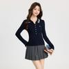 College Style Striped POLO Lapel Contrasting Colors Inside and Outside Knitted Sweater Women's Spring New High-end 
