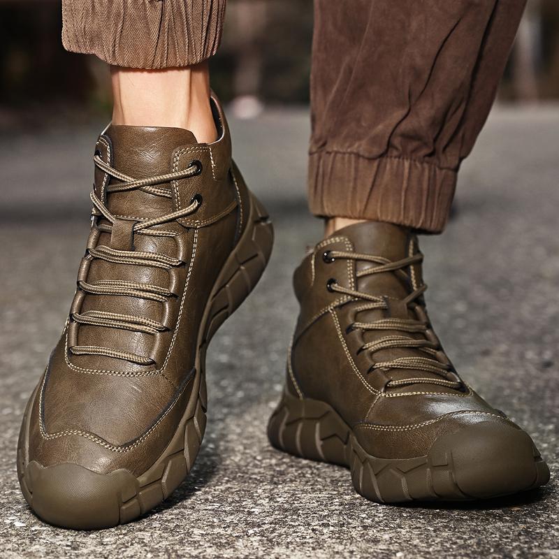 Men's Leather Boots Handmade Outdoor Plush Ankle Boots for Men Casual Shoes Large Size Tooling Shoes