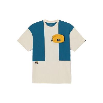 Color Blocked Personality Mountain Style Trendy Small Bag Round Neck Short Sleeve T-Shirt Unisex Tops Oatmeal VN0008YJ2N1