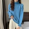 Autumn Winter Ruffles Half High Collar Solid Bottomed Sweater Women Simple All-match Pullover Knitting Top