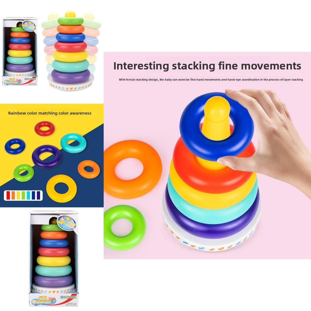 Baby Stacking Rainbow Tower Toy For Infants 6-12 Months Enhances Motor Skills