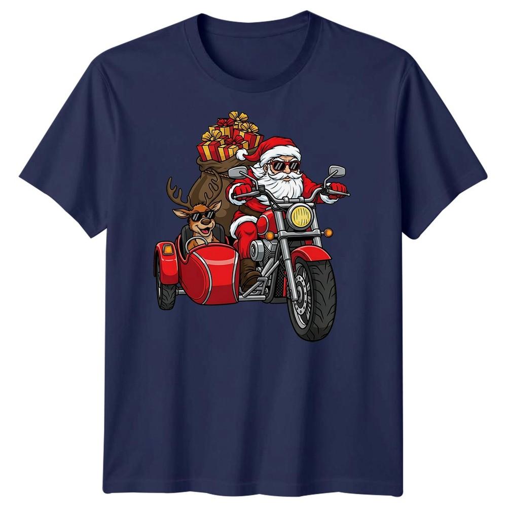 Santa Claus Reindeer Motorcycle Christmas Holiday Unisexs TShirt Gift