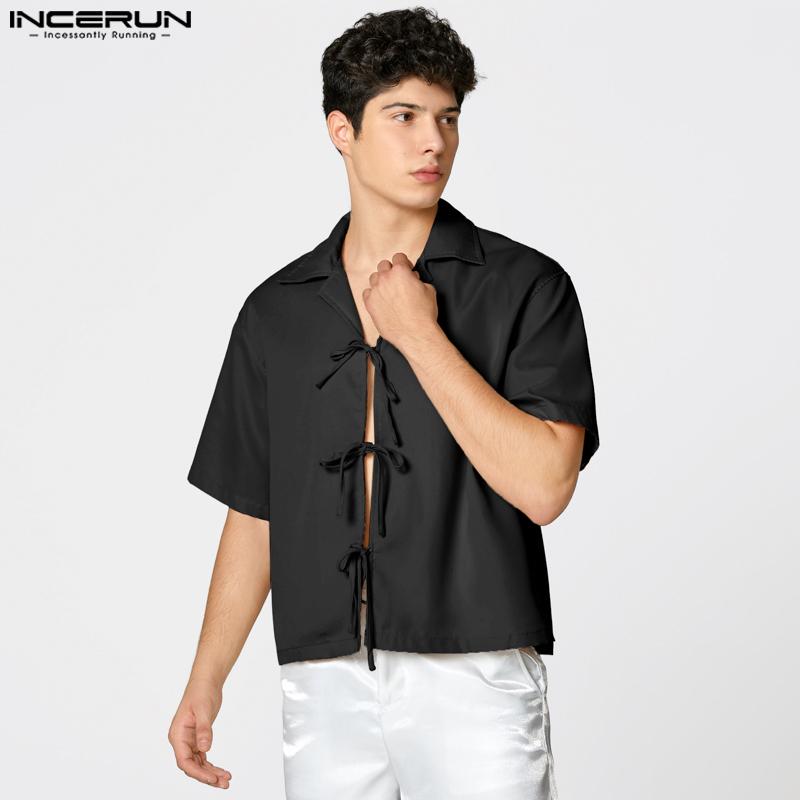 INCERUN Camisas Casuales de Verano para Hombre con Cuello Solapa, Manga Corta, Caladas y de Vendaje