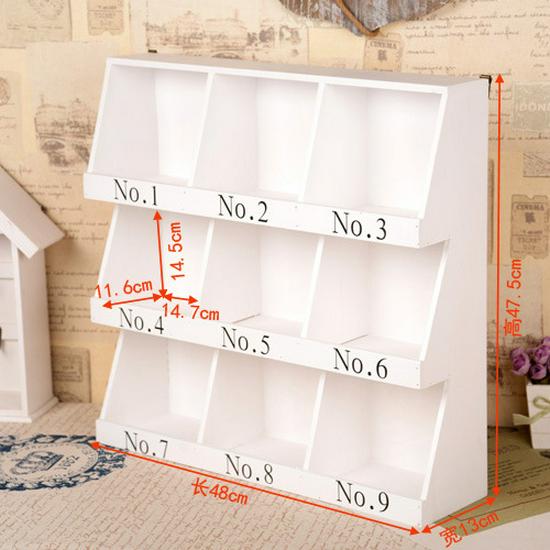Retro Zakka Distressed Wood Desktop Nine-Grid Storage Cabinet