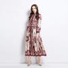 Summer Autumn Women Vintage Print Designer Runway Dress Stand Collar Single Breasted Long Maxi Holiday Party Dresses with Belt