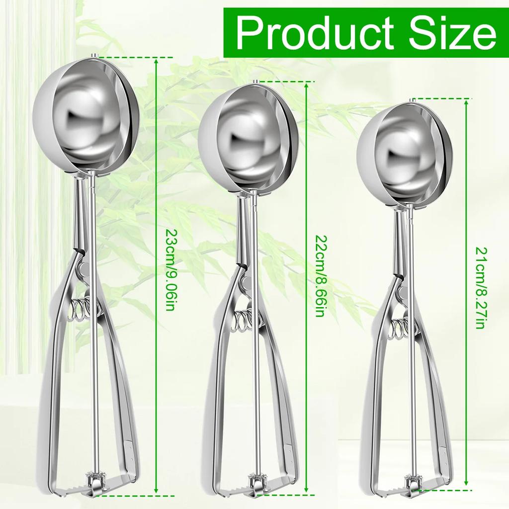3Pcs Ice Cream Scoop Stainless Steel Cookie Scooper Ice Cream Scoops 3 Size Multifunctional Scooper for Baking Meatball Muffin