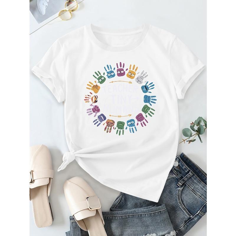 Letter Print Casual Round Neck Short Sleeve T-shirt New Summer Women's Wear