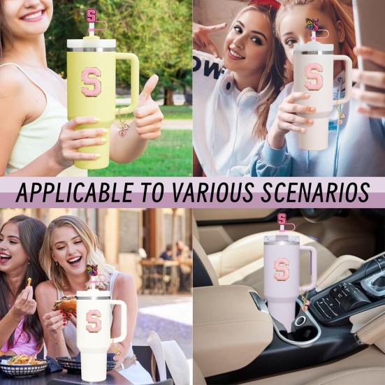 9Pcs Cup Accessories Set for 30oz 40oz Cup Personalize Your Tumbler with Silicone Straw Caps Letter Pendants