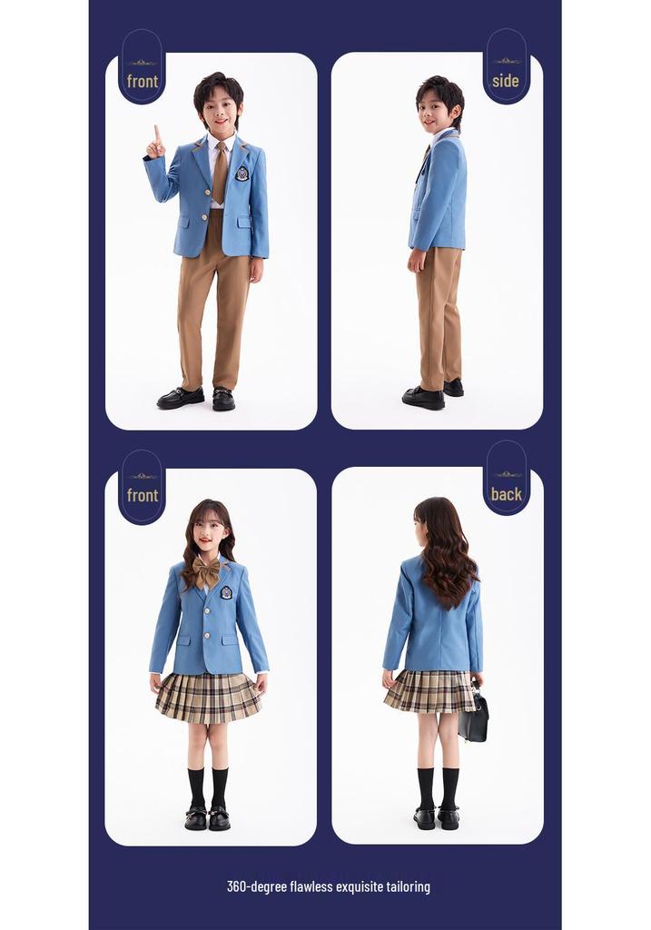 British College Style School Uniform Set – Kindergarten Boys' & Girls' Plaid Suit and Skirt.