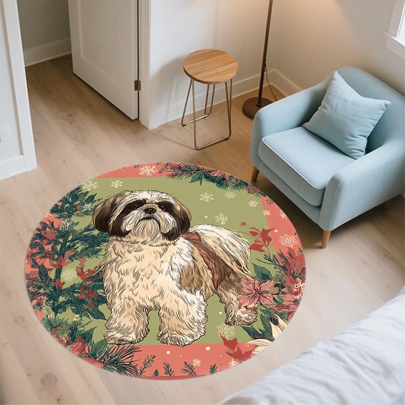 Shih Tzu patroon rond vloerkleed, Vloerkleed voor Woonkamer Slaapkamer Bank Speelkamer Decoratie, Antislip Vloermat, Feestdagen Cadeaus en Verjaardagscadeaus