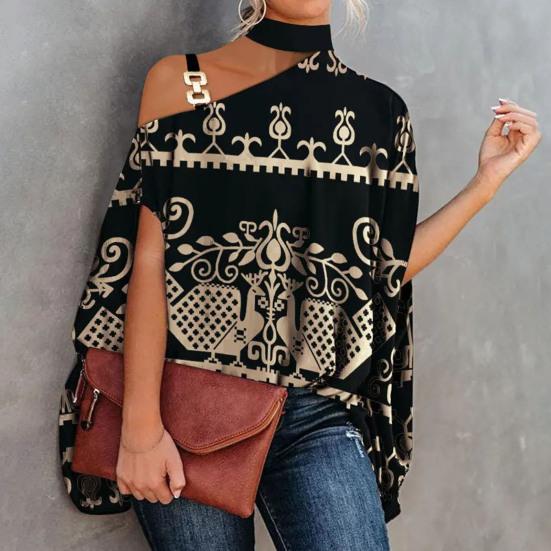 Chemisier d'automne couleurs riches ample Baggy une épaule haut pour femme femmes