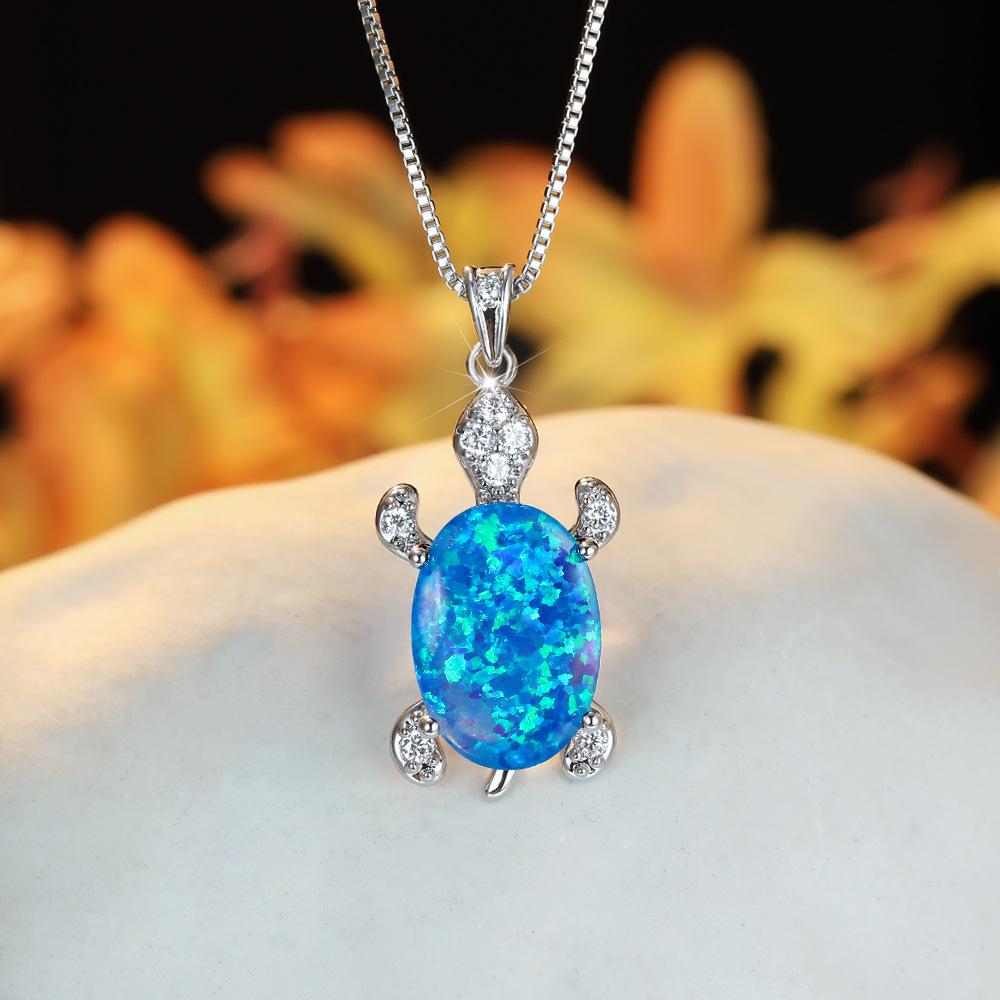 Personalized Blue White Green Micro Diamond Set Turtle Womens Versatile Necklace