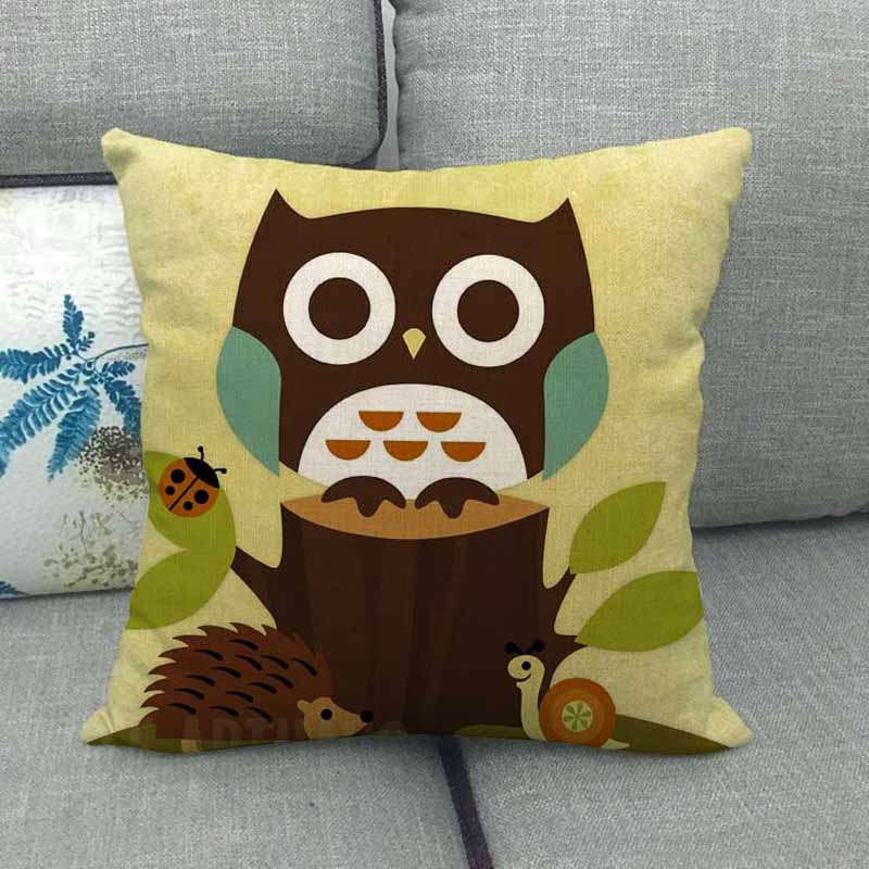 Cartoon Owl Series Digital Printing Short Plush Pillow Covers Decorative for Car Sofa Office Cushion Cover Home Goods