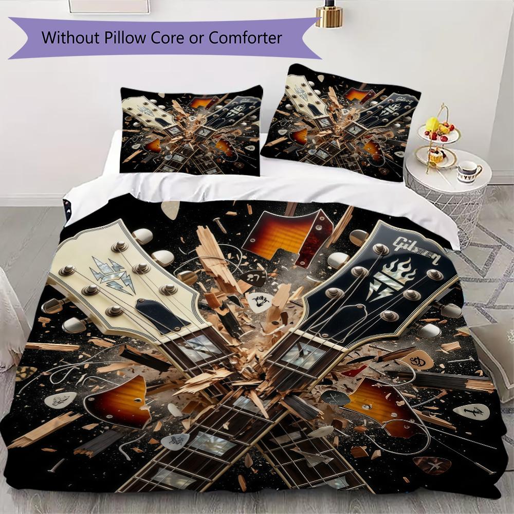Modern Rock Guitar Pattern Bedding uilt Set uilt Cover Pillowcase Home Decoration Birthday Gift (1 * duvet cover + 2 * pillowcase without core)