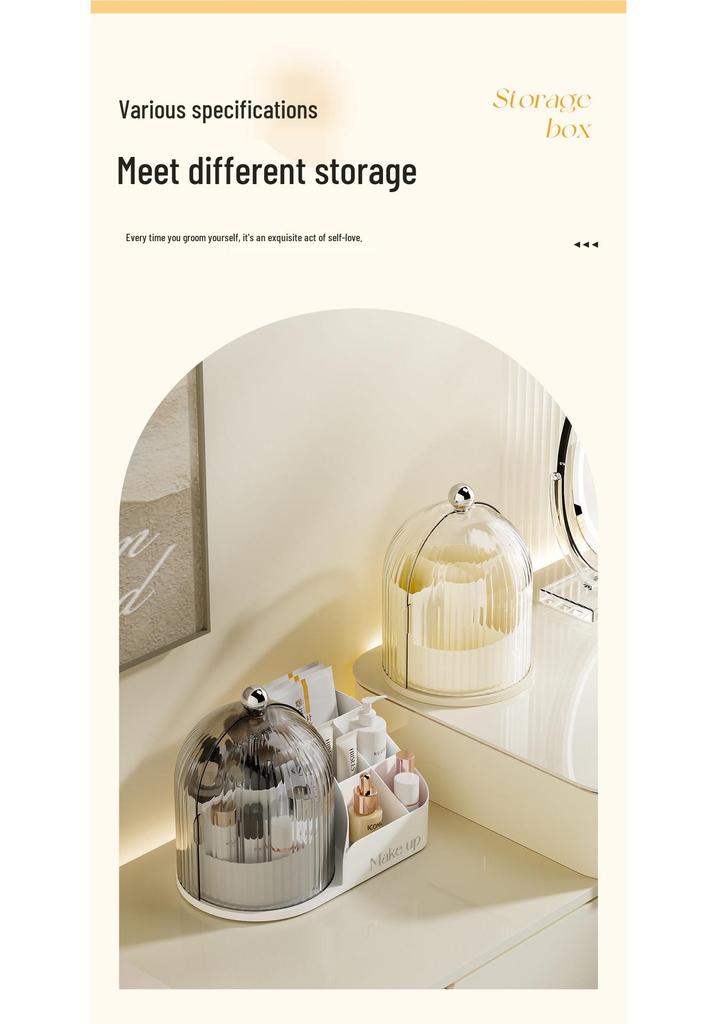 Transparent Rotating Makeup Organizer with Dustproof Compartments for Brushes, Lipsticks, and Eyebrow Pencils
