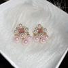 Silver Needle Pink Cubic Zirconia Flower Stud Earrings – Elegant & Delicate Accessories for Women.