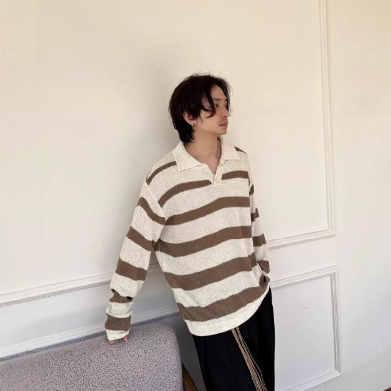 Contrasting Seagull Collar Pullover Sweater In Autumn and Winter New Men's High-end Casual Knitted Top