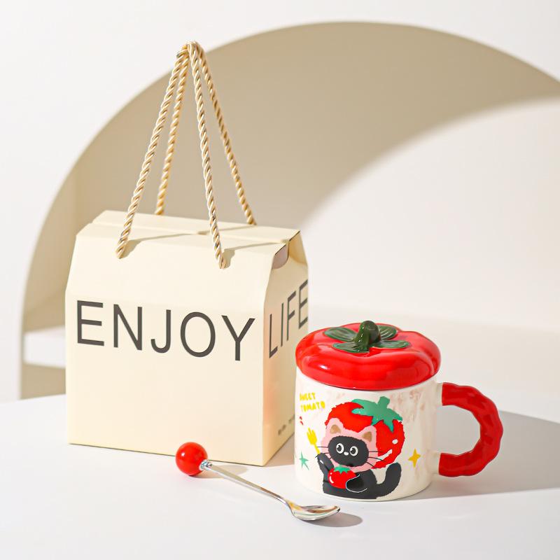 Persimmon Ruyi Ceramic Mug Cute Water Cup High Precision Birthday Gift Cup with Lid Coffee Cup Breakfast Cup