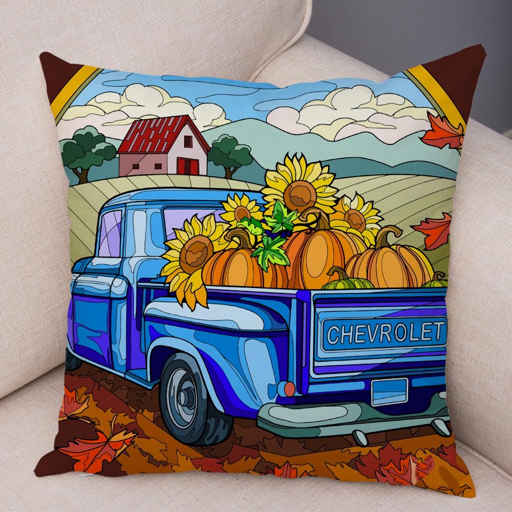 Cartoon Emblem Flower Printing Pattern Decorative Pillowcase Home Sofa Bedroom Car Room