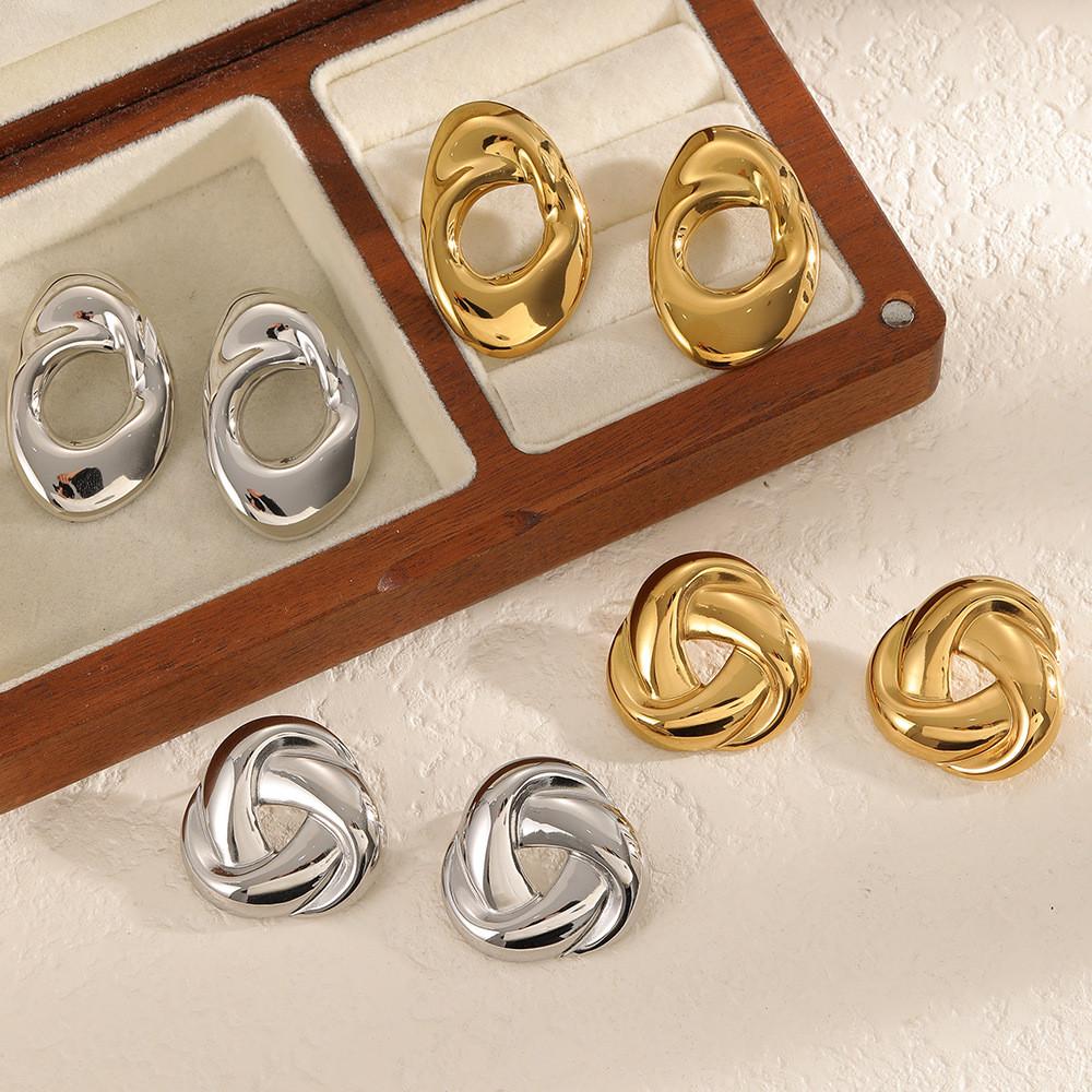 Geometric Stainless Steel Earrings For Women With Gold Plating Fashion Jewelry