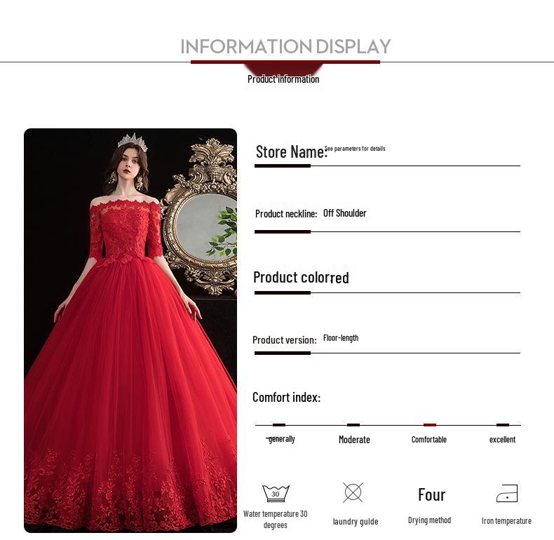 2025 Red Off-Shoulder Floor-Length Wedding Dress - Plus Size, Slimming Princess Style for Spring/Summer