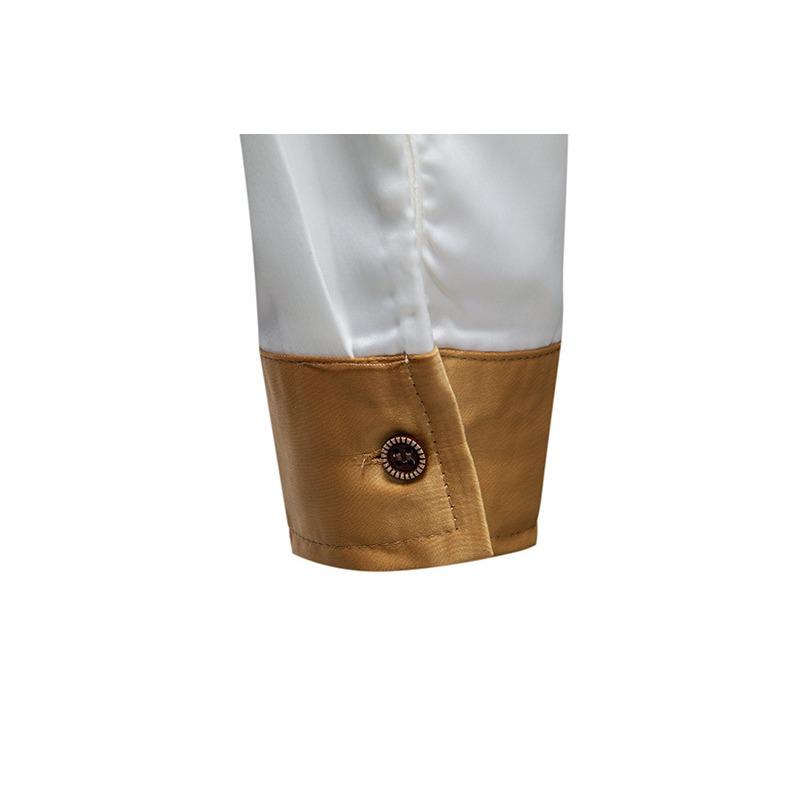 Men S Fashion Satin Smooth Color Block Long Sleeve Shirt