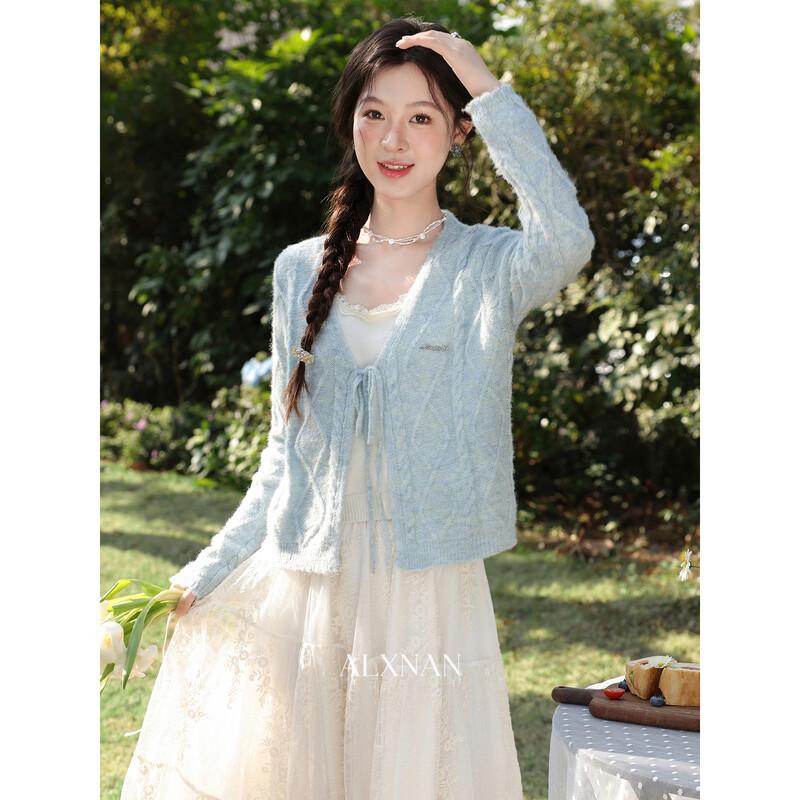 Women s Korean Style Blue Knit Cardigan S