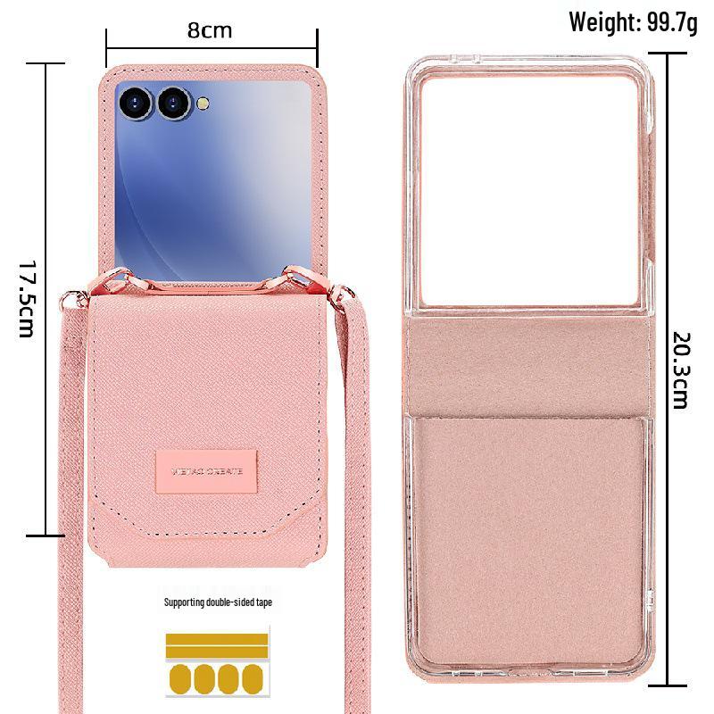 Stylish multi-card slot coin purse/phone case for Samsung Z Flip7, drop-proof, foldable, anti-lost, includes long crossbody strap.
