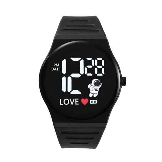 

Светодиодные электронные часы с рисунком космонавта, круглые регулируемые мягкие силиконовые ремешки для мужчин, женщин, девочек и мальчиков, повседневные спортивные цифровые наручные часы, подарок на день рождения чёрный