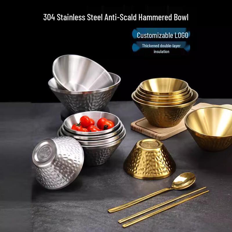 

KANGMO 304 Stainless Steel Hammered V-Shape Salad & Dessert Bowl
