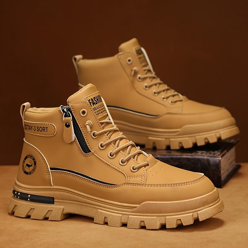 Men's Vintage Casual Sports Boots, Solid Color Mid-Top Lace-Up with Plain Toe, Faux Upper,Fabric Inner, PVC Sole, EVA Insole for All-Season Daily Wear