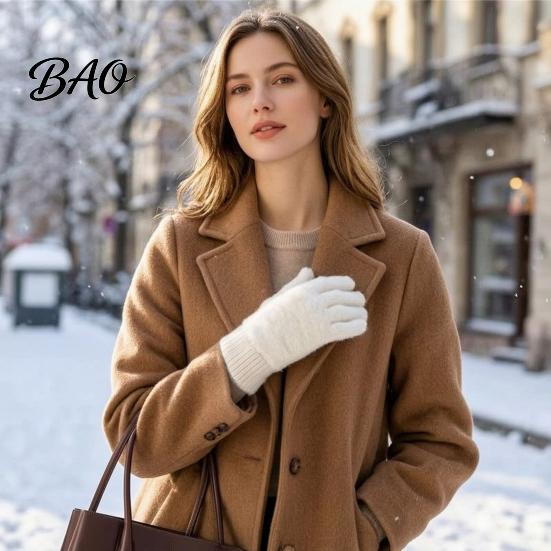 Luxury Imitation Fur Outdoor Mitts Faux Mink Five Finger Gloves for Women, Soft Plush Lined Gloves, Winter Versatile Cold Protection Handwear