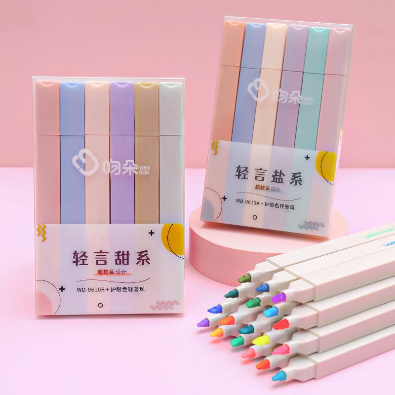 Kawai stationery Morandi color soft head highlighter light  fluorescent marker pen student marker set Office School Supplies