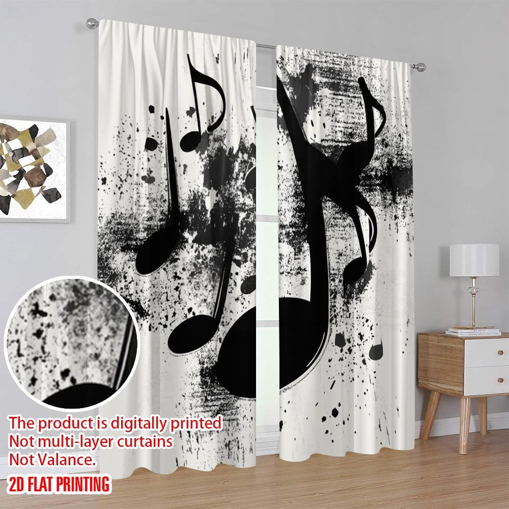 2 szt., Drukowane na płasko 2D Zasłony Rolety Muzyczny Plusk Wszechstronna Tkanina (bez pręta) Art Deco Świąteczne Użycie do Salonu