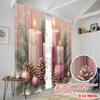 2pcs,2D Plane Printing Curtain Popular Christmas Candles Pine Cones Ornaments (3) Versatile 100% Polyester (without Rod) Outdoor