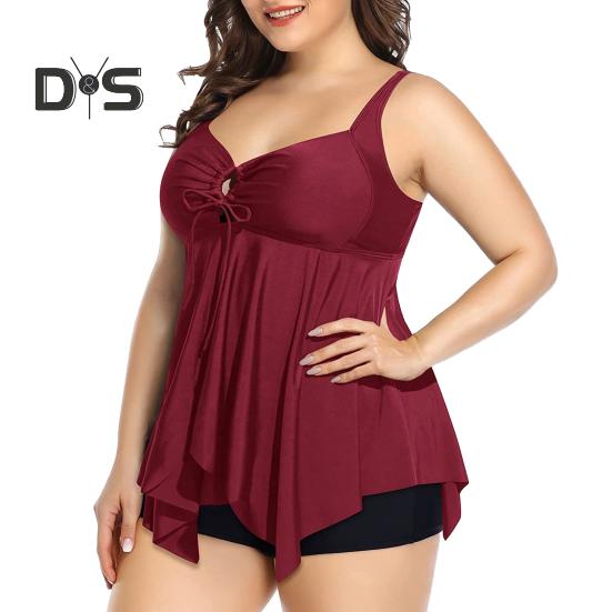Ensemble tankini 2 pièces pour femme, col carré, ourlet fluide, maillot de bain fendu, séchage rapide, vêtements de plage