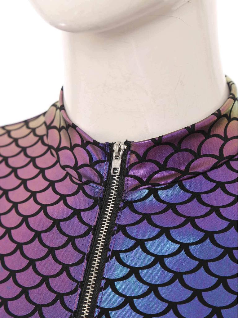 Damen Meerjungfrauenschuppen Einteiliger Badeanzug Langarm Mock Neck Leotard für Poolparty Strandoutfit