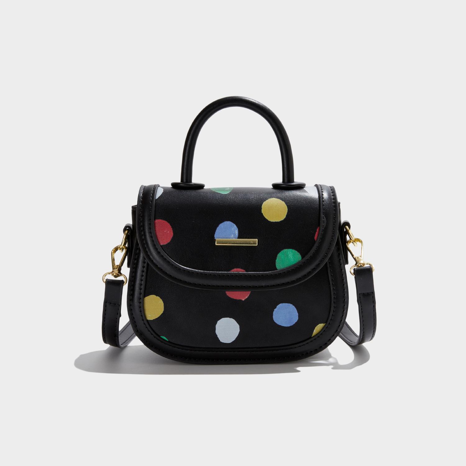 

Сумка на одно плечо для женщин, новая дизайнерская сумка из искусственной кожи с цветным горошком, магнитная пряжка, модная универсальная студенческая сумка через плечо Mini(Max Length<20cm)