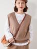 Women's Solid Color V-Neck Knit Vest - Sleeveless, Loose, Autumn/Winter