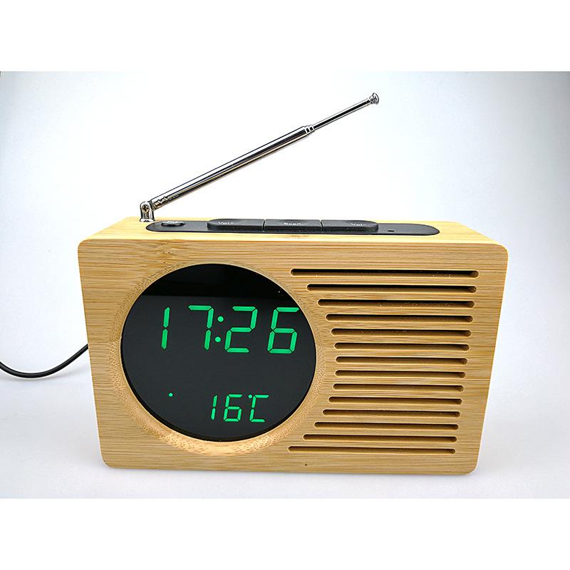 New bamboo LED clock FM radio electronic alarm clock temperature display 2602